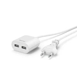 USB-Netzteil mit 1,9 m langem Kabel, 2,4 A, 2x USB-A, Weiß