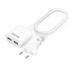 USB-Netzteil mit 1,9 m langem Kabel, 2,4 A, 2x USB-A, Weiß