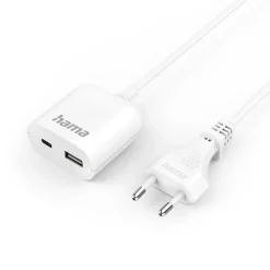 USB-Netzteil mit 1,9 m langem Kabel, 3,5A, 1x USB-A, 1x USB-C, Weiß