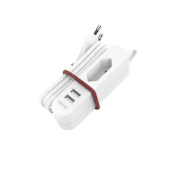 USB-Netzteil mit 1,9 m langem Kabel und Eurobuchse, 2x USB-A, Weiß