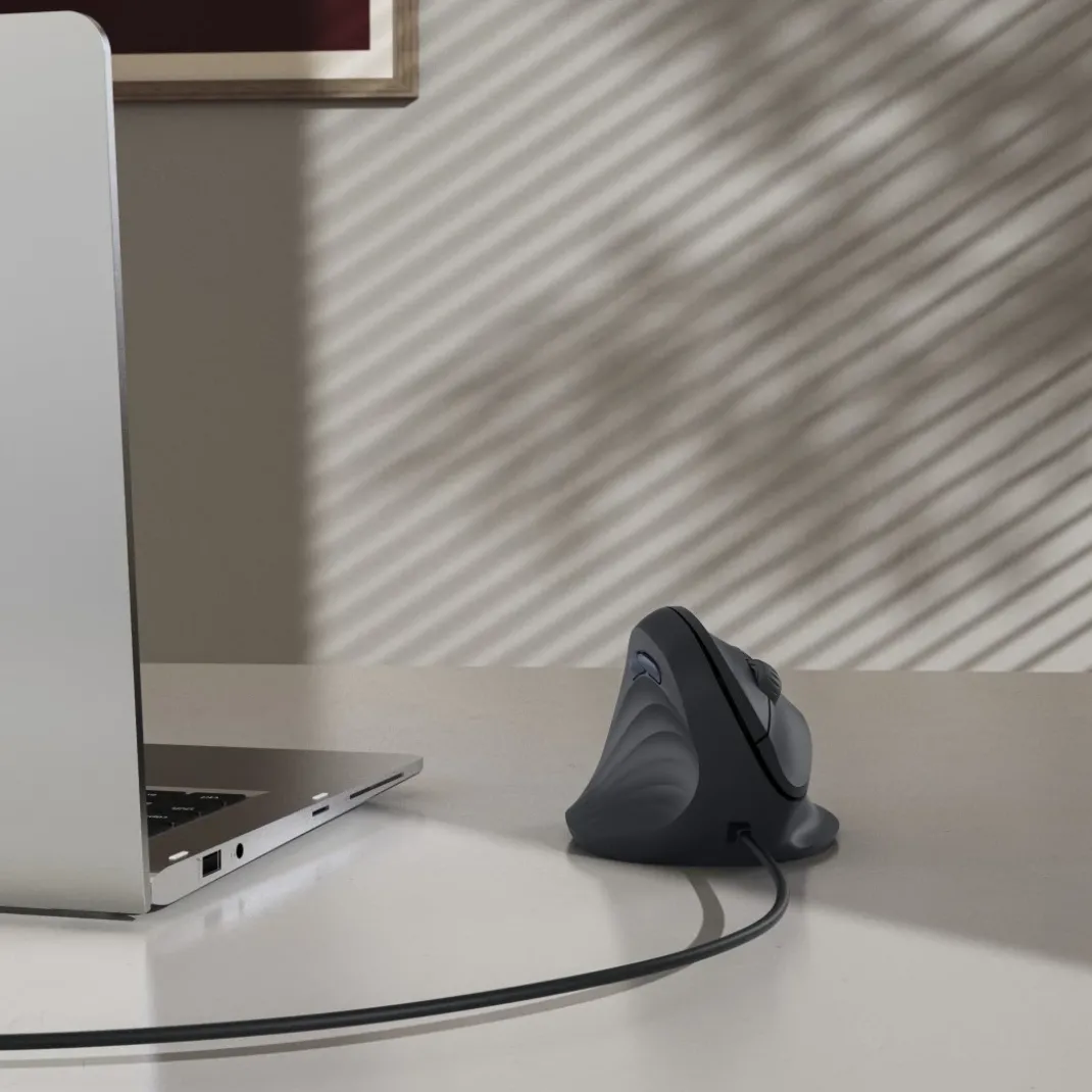 Vertikale, ergonomische Linkshänder-Maus "ECM-500L", mit Kabel, optisch, SW