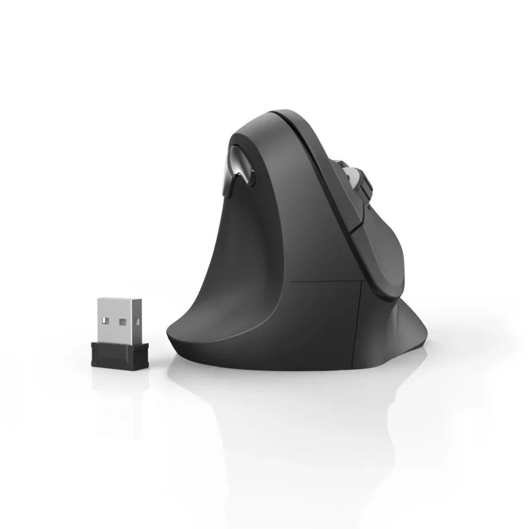 Vertikale, ergonomische Linkshänder-Funkmaus "EMW-500L", 6 Tasten, Schwarz