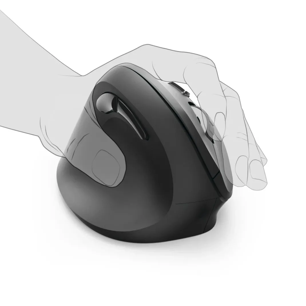 Vertikale, ergonomische Linkshänder-Funkmaus "EMW-500L", 6 Tasten, Schwarz