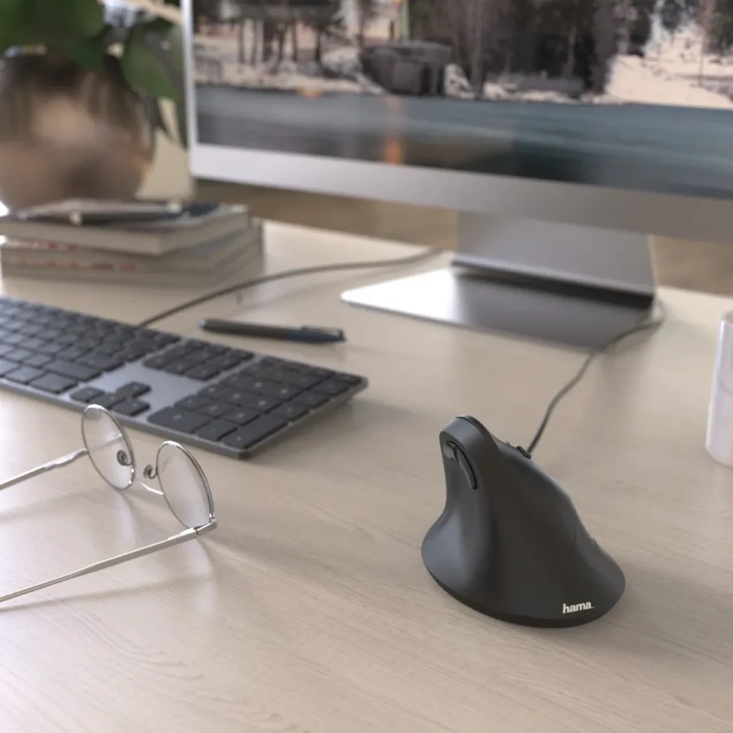 Vertikale, ergonomische Maus "EMC-500", kabelgebunden, 6 Tasten, Schwarz