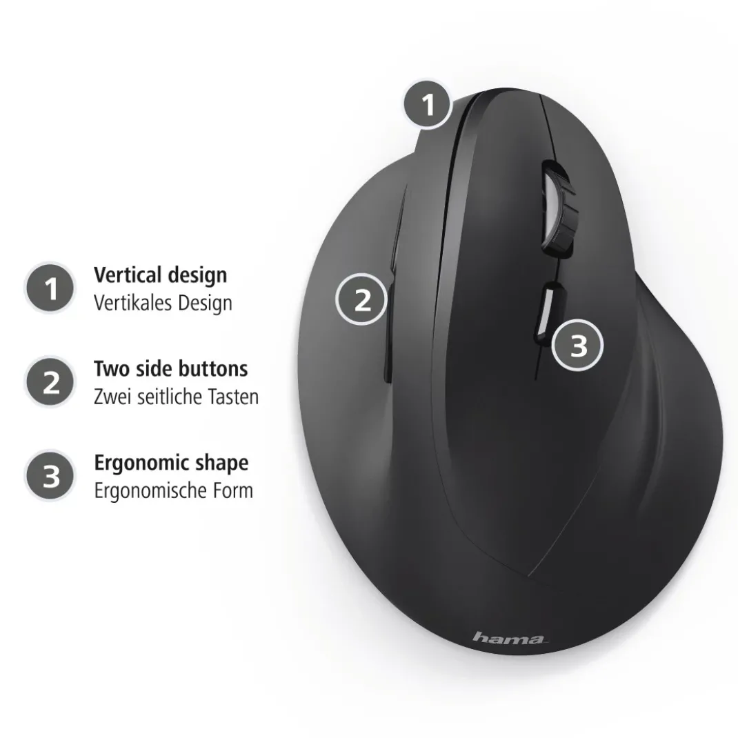 Vertikale, ergonomische Maus "EMC-500", kabelgebunden, 6 Tasten, Schwarz