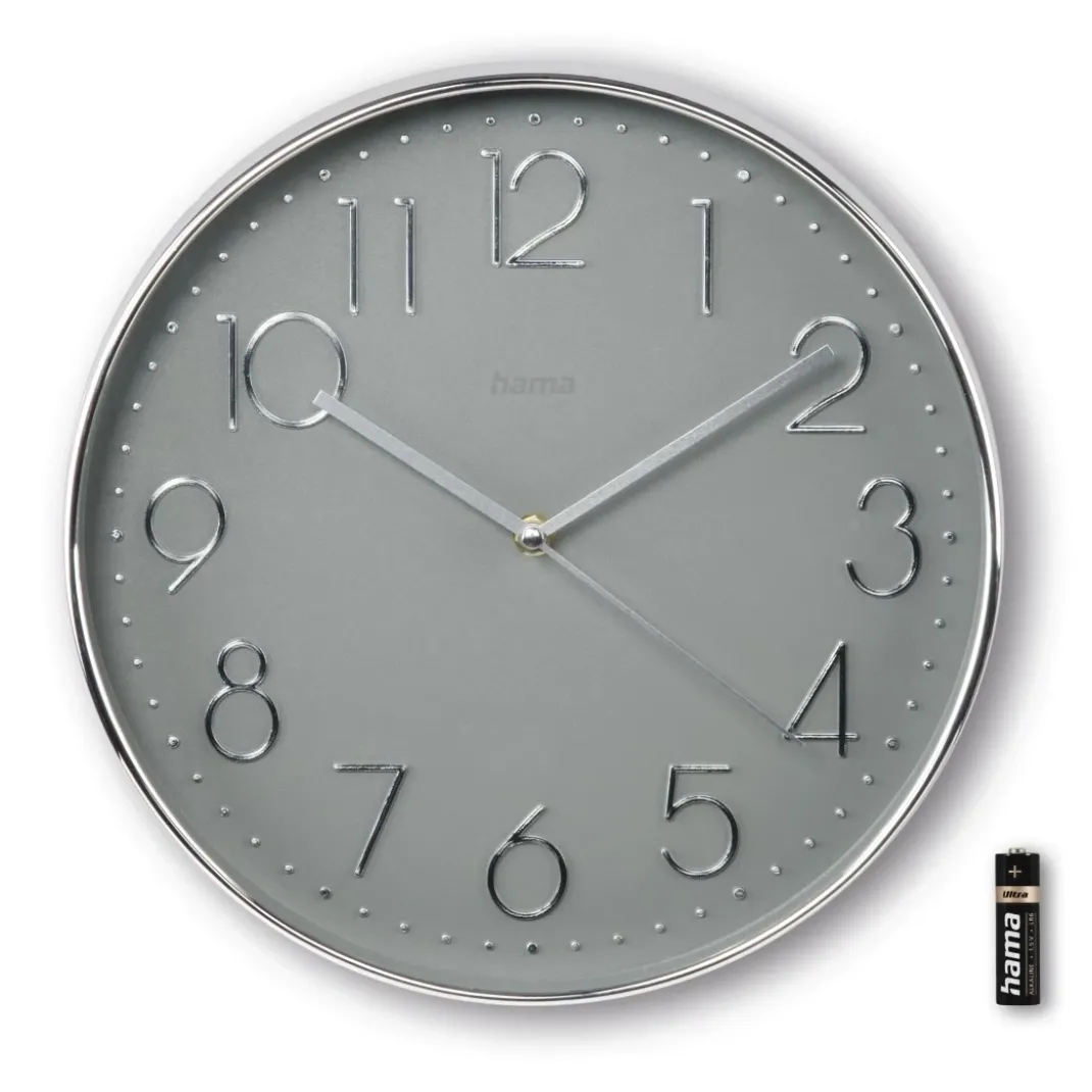 Wanduhr "Korsika", Ø 30 cm, ohne Ticken, Silber/Grau