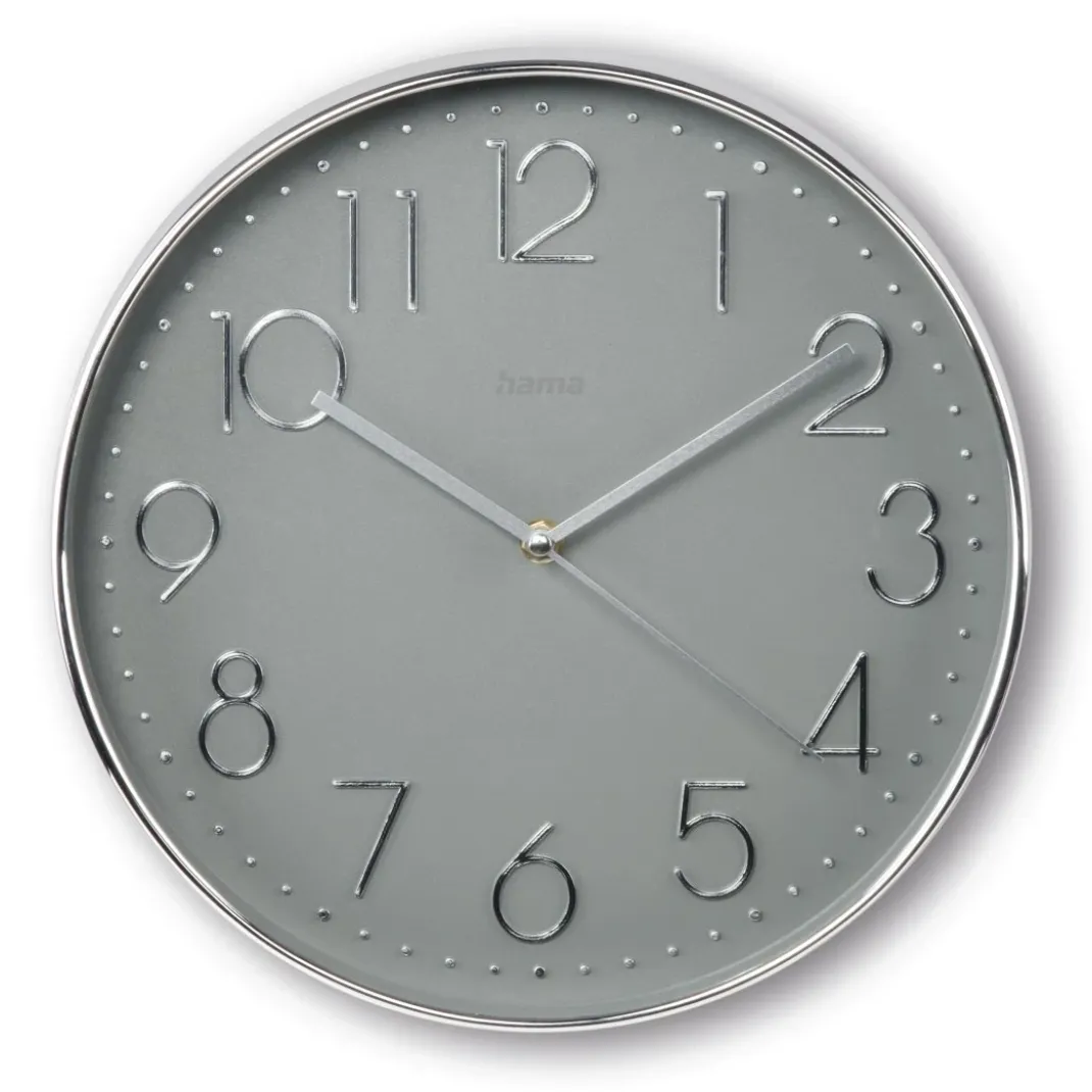 Wanduhr "Korsika", Ø 30 cm, ohne Ticken, Silber/Grau
