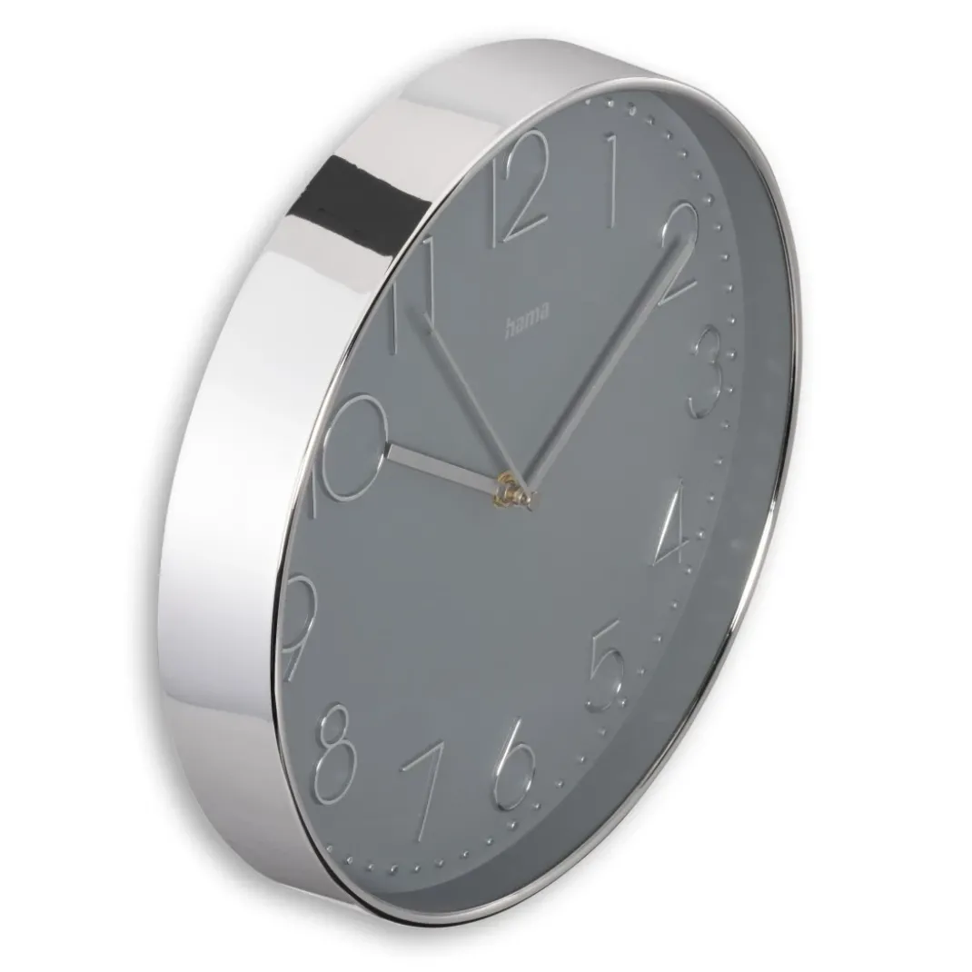 Wanduhr "Korsika", Ø 30 cm, ohne Ticken, Silber/Grau