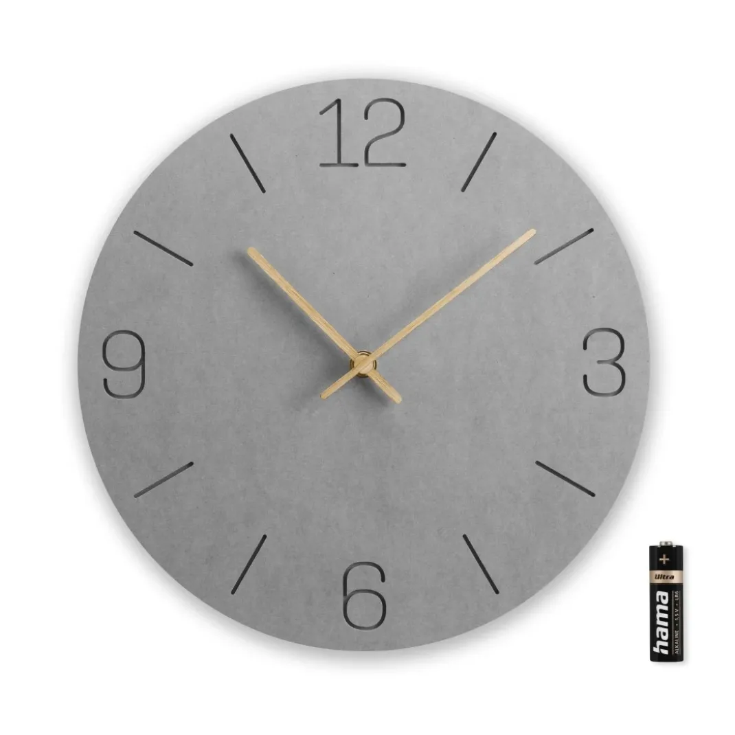 Wanduhr "Kreta", Quarzuhr, analog, MDF, eingravierte Ziffern, Ø 30 cm, Grau