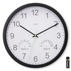 Wanduhr "Santorini", ohne Ticken, m. Thermo- u. Hygrometer, Ø 30cm, Schwarz