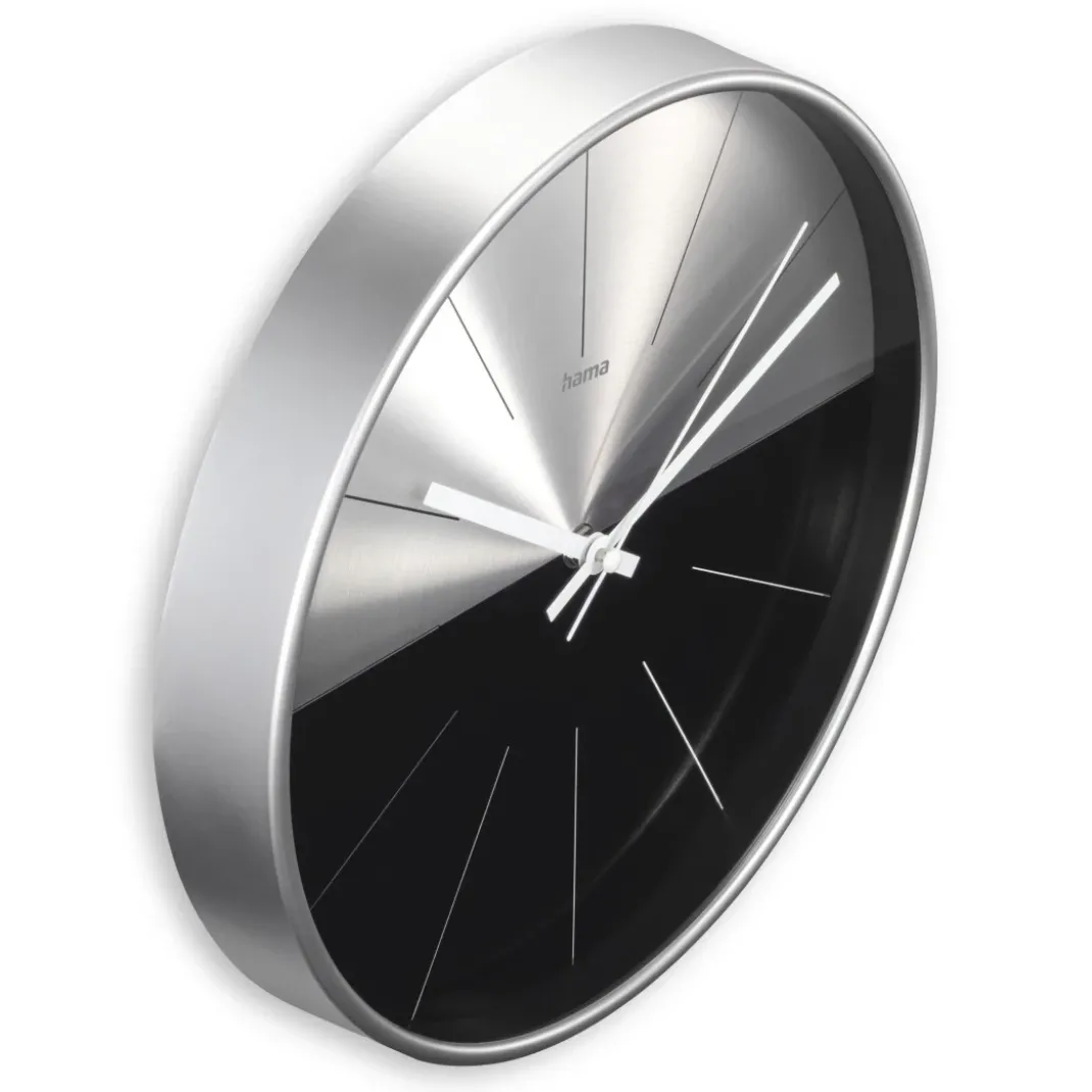 Wanduhr "Sizilien", Quarzuhr, ohne Ticken, analog, Ø 30 cm, Schwarz/Silber