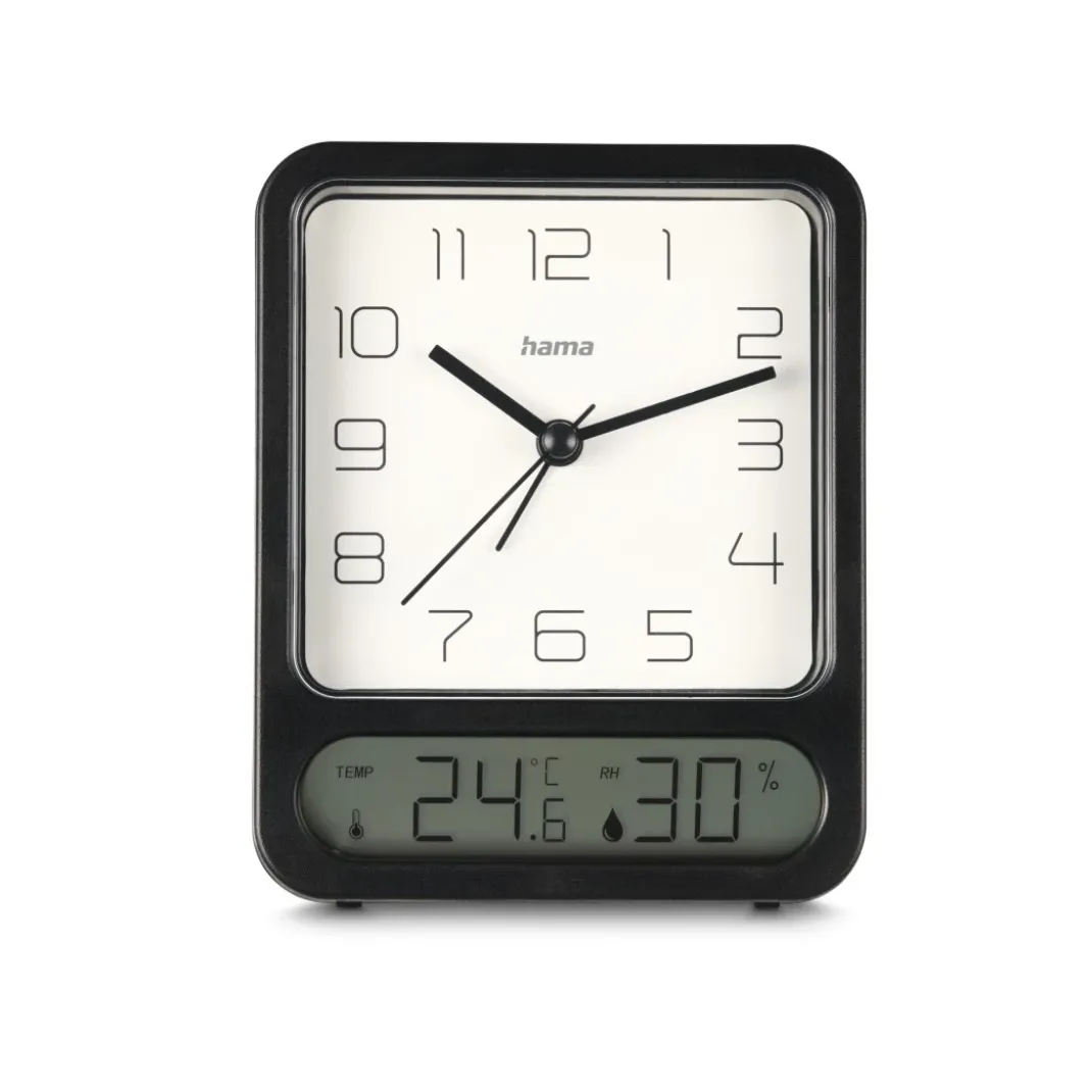 Wecker "Pag", mit Thermometer/Hygrometer, ohne Ticken, Schwarz