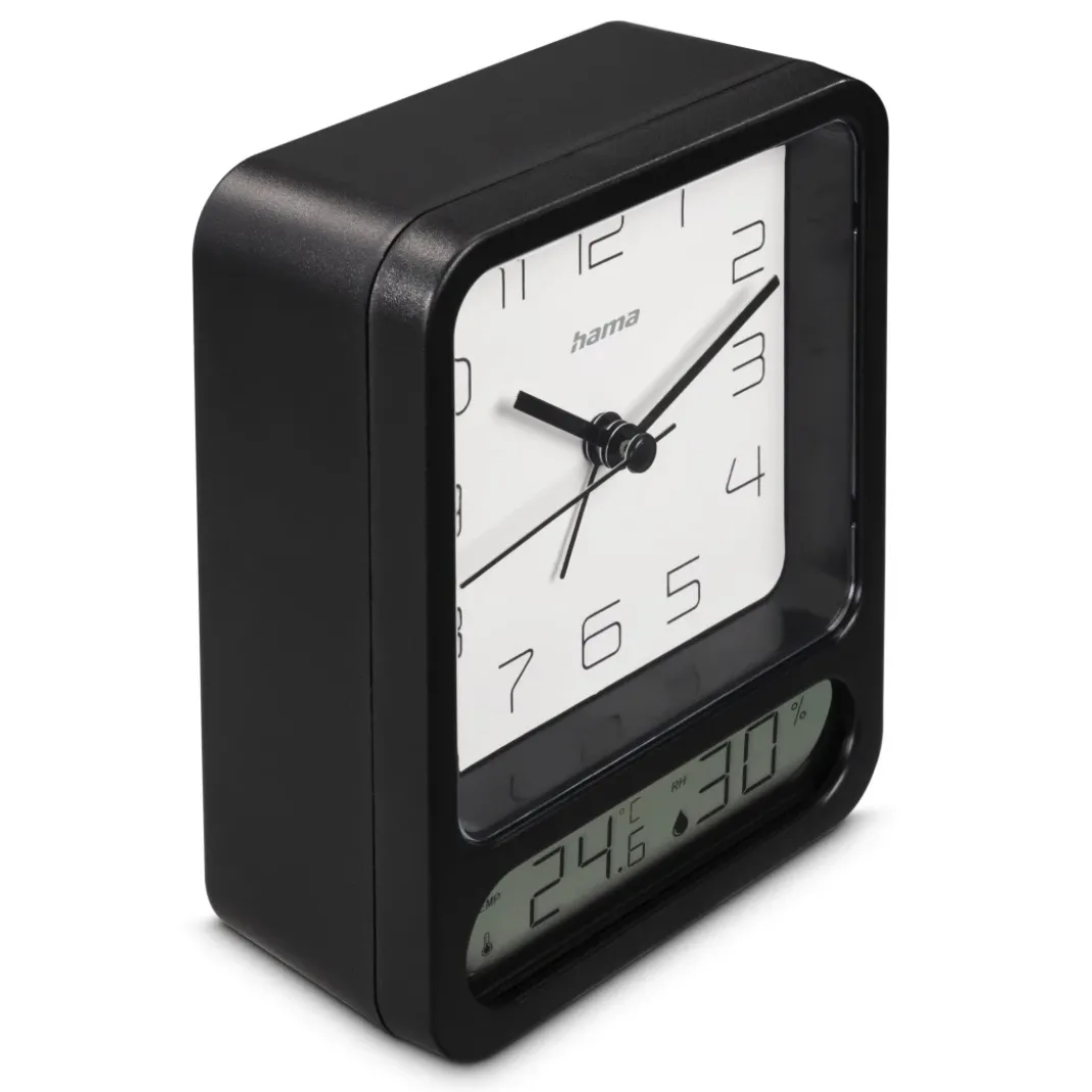 Wecker "Pag", mit Thermometer/Hygrometer, ohne Ticken, Schwarz