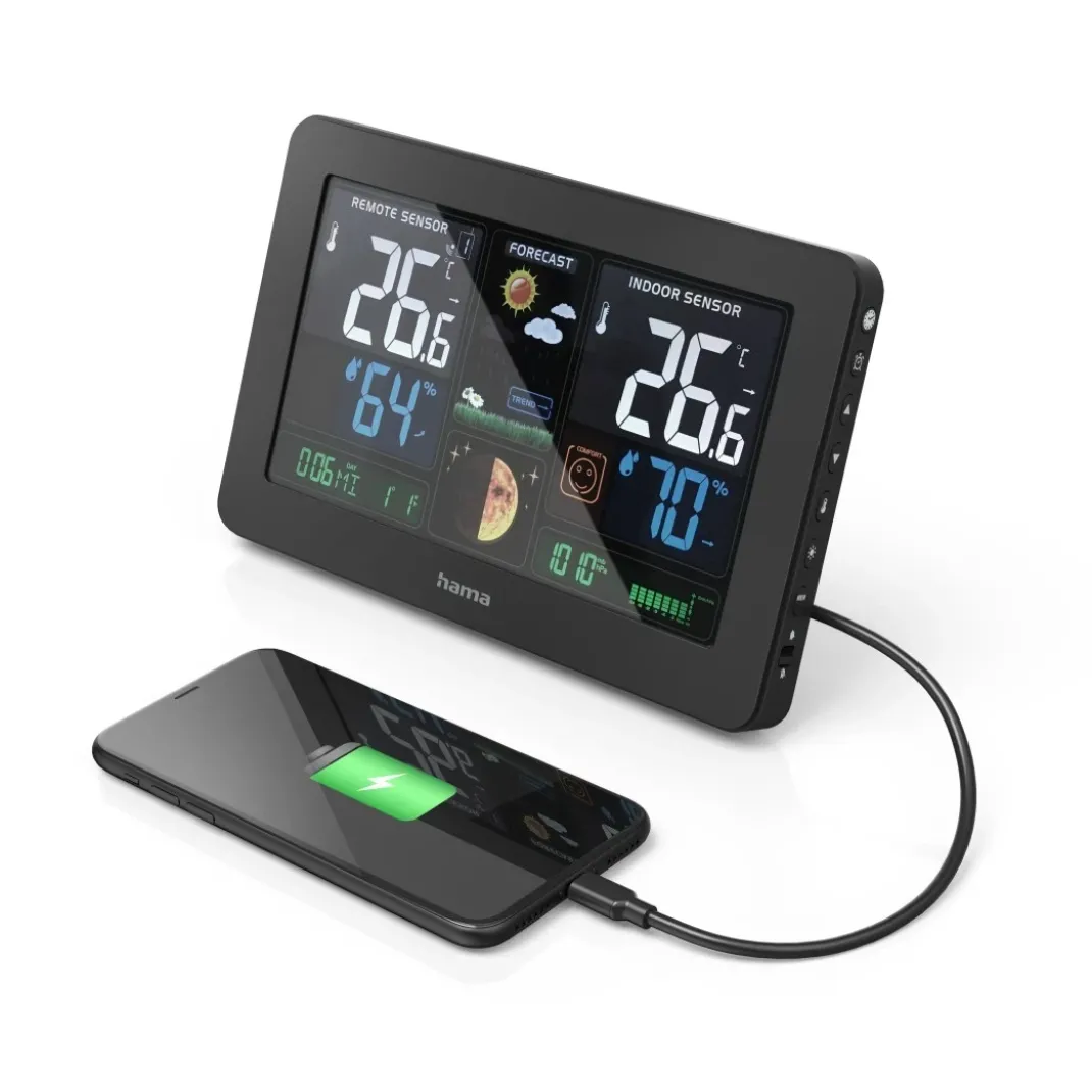 Wetterstation "Premium", mit LED-Farbdisplay und USB-Ladefunktion