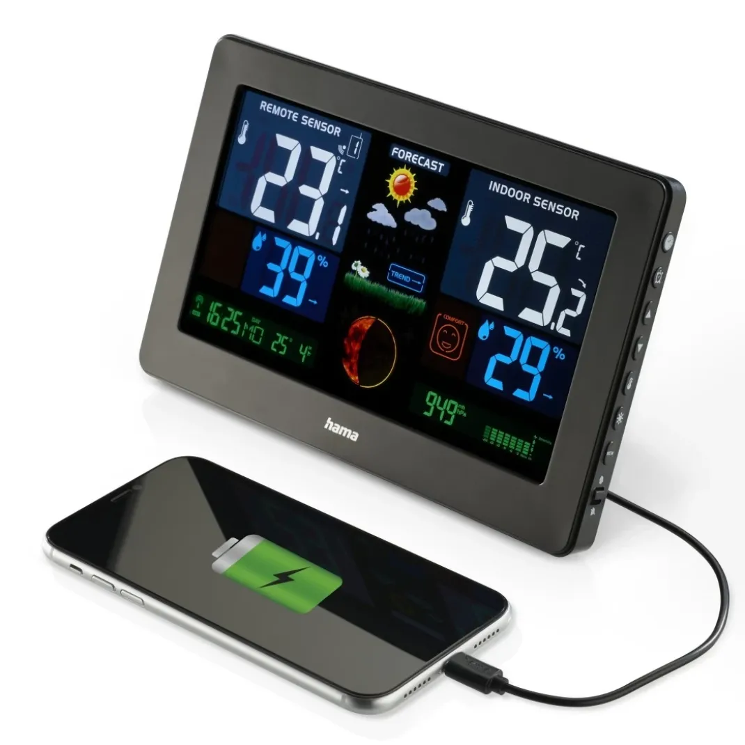 Wetterstation "Premium", mit LED-Farbdisplay und USB-Ladefunktion
