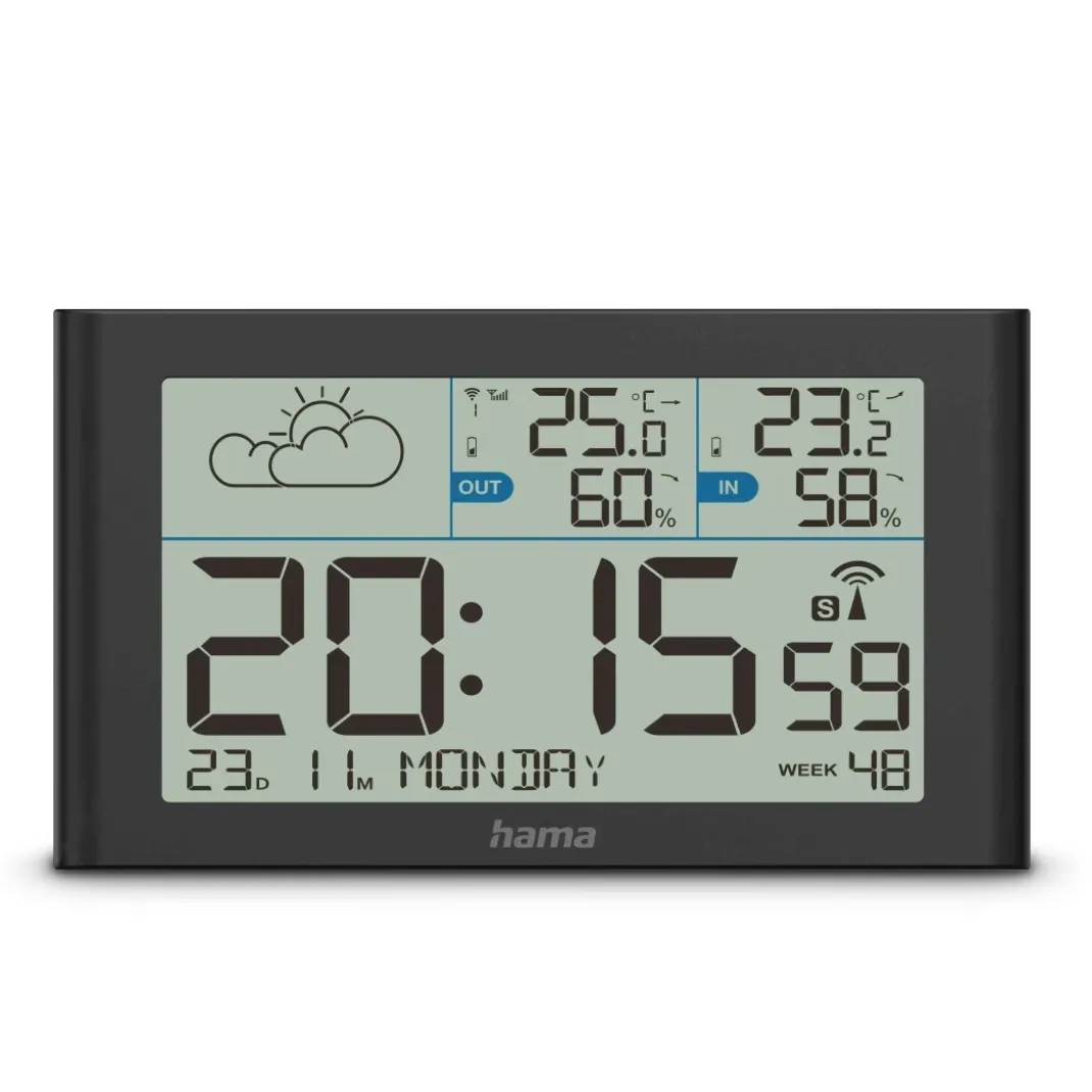 Wetterstation "Sylt", mit Außensensor, Funk, Wecker, Schwarz