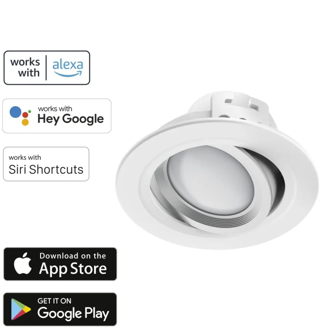 WLAN LED-Einbauspot, 5W, per Sprache/App steuern, verstellbar, Weiß